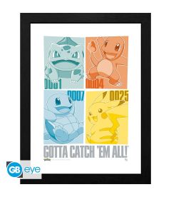 Print Pokemon - Pikachu & Kanto Starters (Framed)