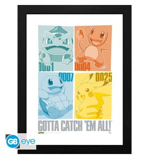 Print Pokemon - Pikachu & Kanto Starters (Framed)