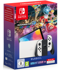 Nintendo Switch Oled + Mario Kart 8 Deluxe + 12 Month Online Subscription (White)